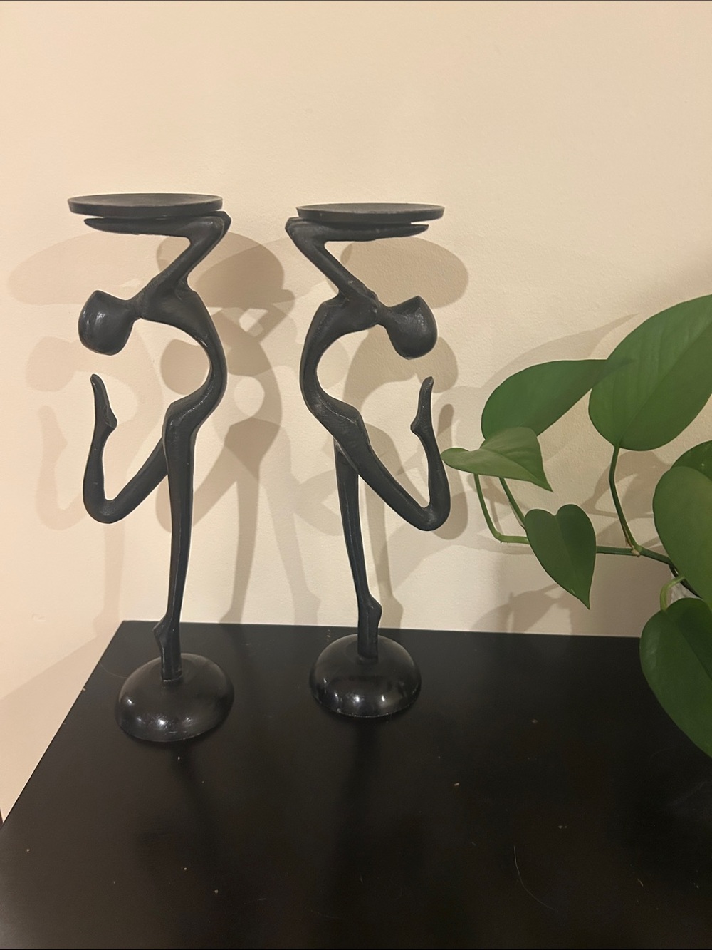 Pottery Barn cast metal Black abstract Dancer Sculptural Candle Holders - Pair
